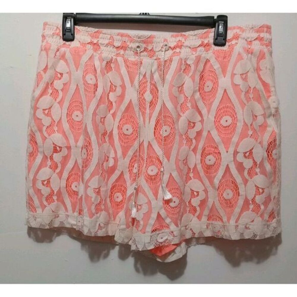 LANE BRYANT Cute‎ Lace Overlay/Coral Under. 2 Pocket Tassel SHORTS Size 18/20